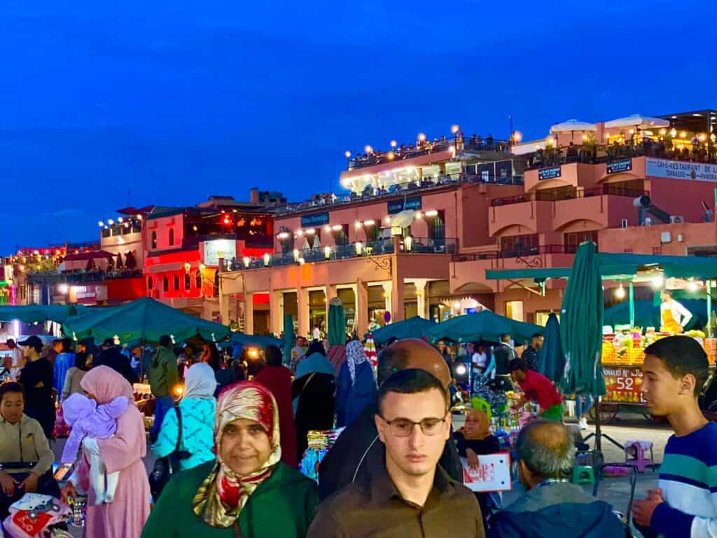night in Jemma El Fnaa square in Marrakech Morocco