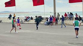 Game of soccer on the beach in Essaouira Morocco