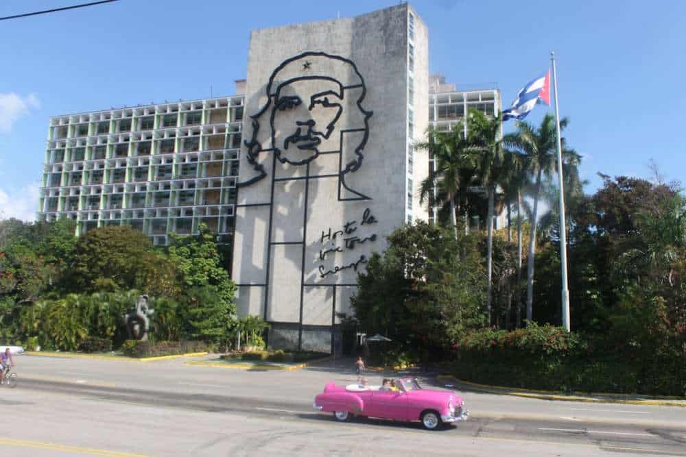 Che Guevera iron figure on building in Revolution Square Havana