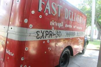  Museum of the Revolution delivery truck with bullet holes that was caught up in fighting in the Revolution