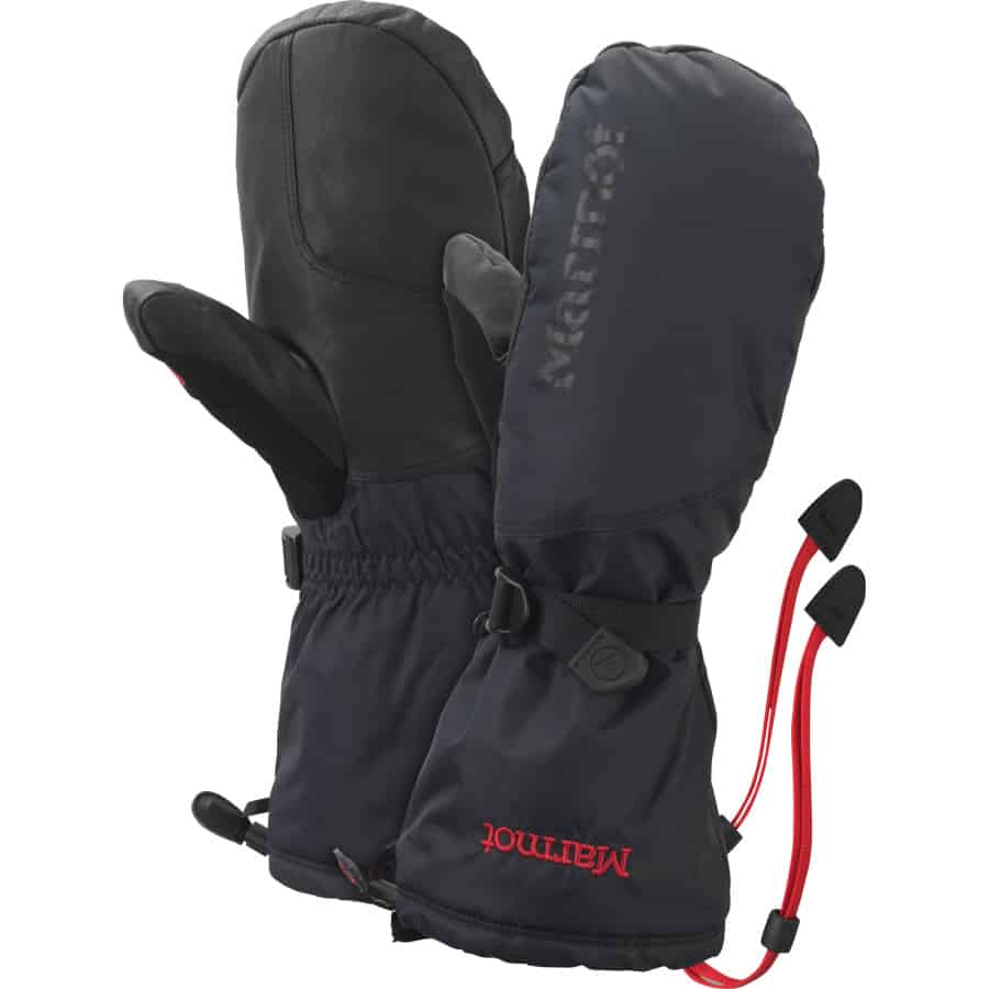 Black ski mittens for extreme cold weather