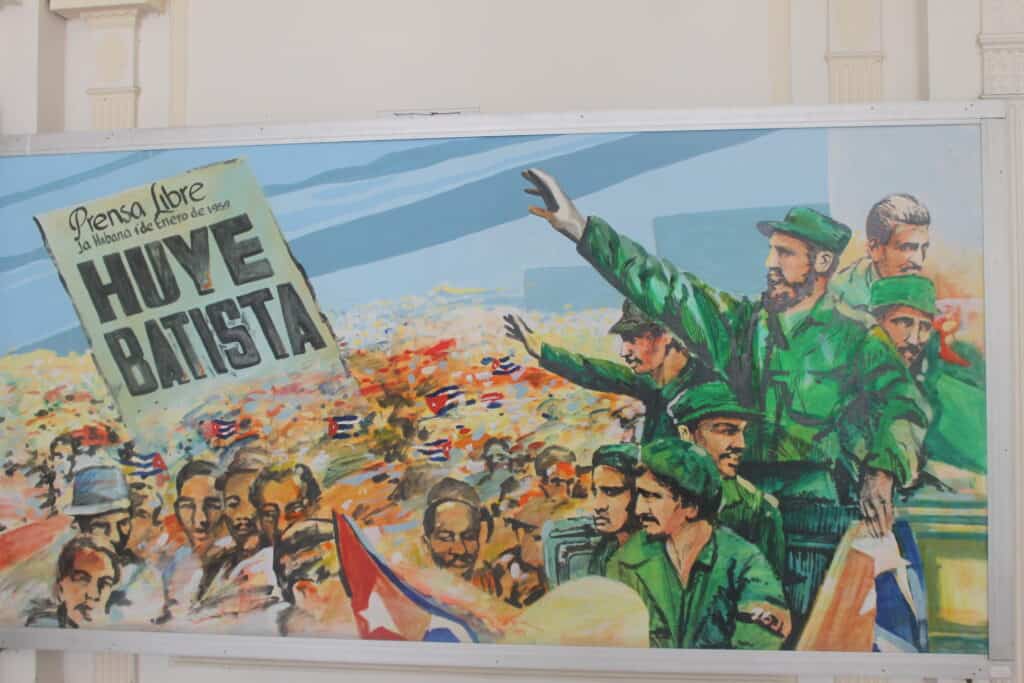 Signs at the Museum of the Revolution encouraging people to remove President Batista