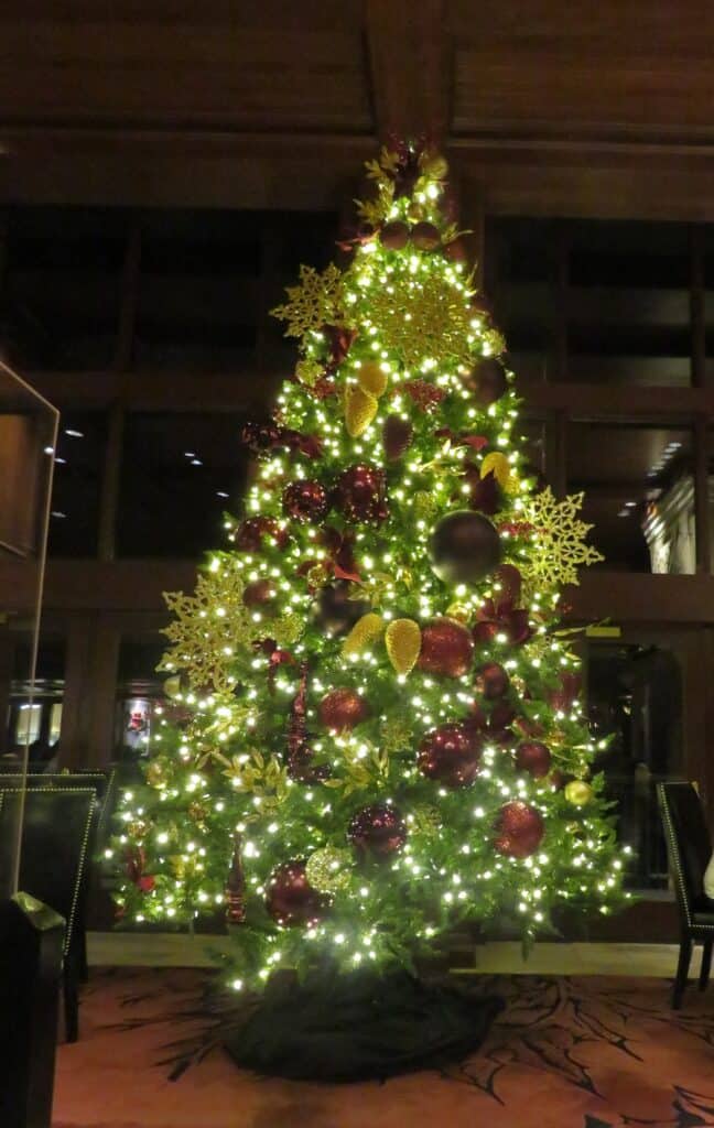 Christmas Tree with lights and decorations in Banff Rimrock Resort Hotel