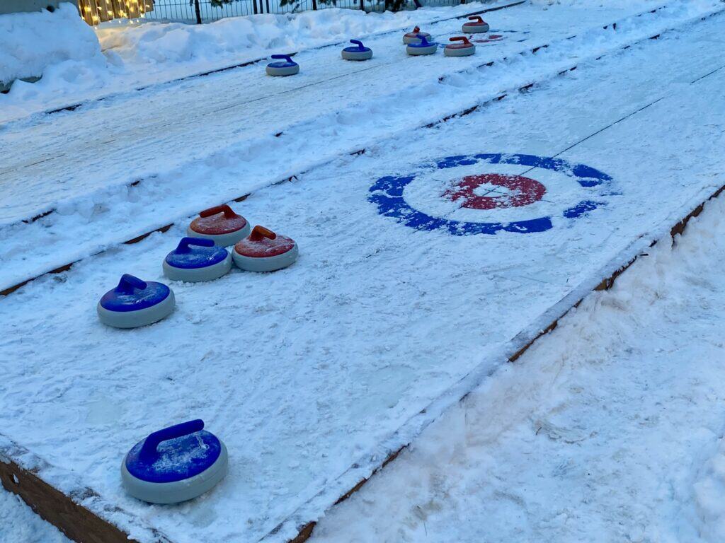 Outdoor curling rink in Banff in winter
